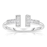 Unique Royal Jewelry Sterling Silver Delicate Double Bar T Ring with White Cubic Zirconia - Size 7