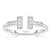 Sterling Silver Delicate Double Bar T Ring with White Cubic Zirconia - Size 7