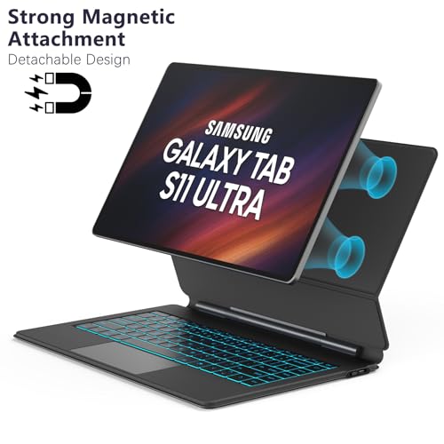 Funda con Teclado para Samsung Galaxy Tab S11 Ultra 14.6", Diseño Flotante Tipo Magic, Soporte Magnético, Modo Dex con un Clic, Tecla IA, Trackpad Integrado, Retroiluminación 7 Colores, Negro
