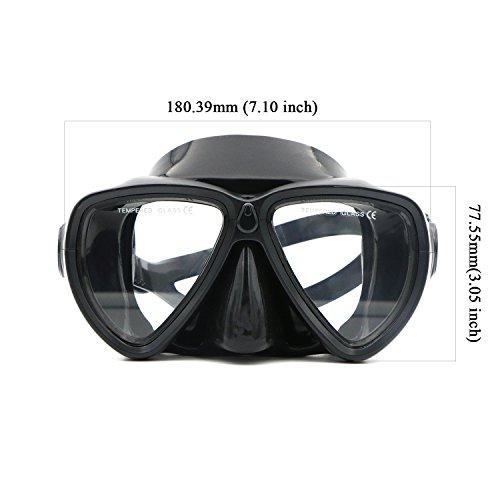 Speefish Scuba Diving Mask Snorkel Set, Anti-fog Coated Glass Goggles and Dry Top Snorkel with Free Mouthpiece for Snorkeling Freediving Swimming (Full Black)