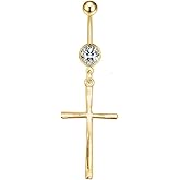 Zynova Minimalist Stainless Steel Cross Dangle Belly Button Ring 14G Solid Color Cross Belly Navel Piercing Barbell Body Piercing Jewelry for Women