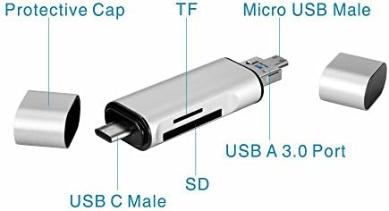 Changdong USB C Card Reader, USB 3.0 Apple SD Card Reader, OTG Supported with TF/SD Memory Card Slot Card Reader for Nexus 6P, 5X, Apple New MacBook 2015, Chromebook, Windows and More (Sliver)