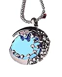 Jade Onlines fashion Antique Retro Vintage Feel Blue Ruby Rhinestone Moon Pendant Long Chain Necklace Suitable for Female Sweater