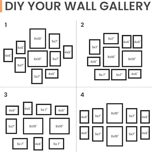 Beauenty 10 Pack Picture Frames for Wall Decor Living Room, Multi Sizes 4x6, 5x7, 8x10 Photo Frames for Room Decor and Wall Art, Classic Black Home Decor Frames