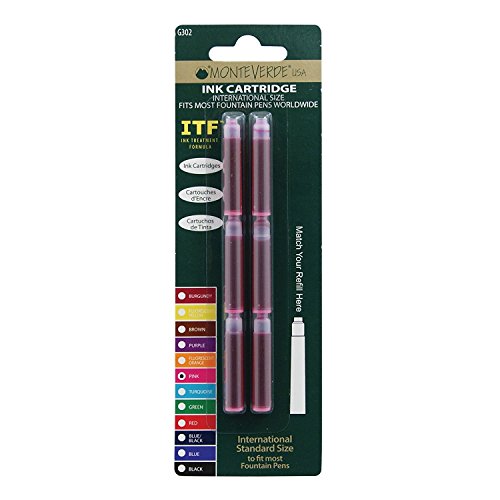 Monteverde Internatinal Size Cartridge to Fit Fountain Pens, Pink, 6 per Pack (…