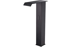 CHICZAM Touchless Bathroom Vessel Sink Faucet Matte Black Waterfall Automatic Motion Sensor Actived Bathroom Faucet Bath Lavatory Vanity Hands Free Water Tap Mixing Valve AC/DC Powered Commercial