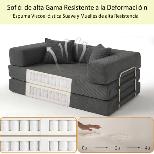 200cm Sofá Cama 3 Plazas con Espuma y Muelles para Salón,Gris