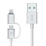ROMOSS 2-in-1 iPhone and Android Charging Cable, Durable USB Data Sync and Charging Cable Cord for iPhone 8/8 Plus/X/7/7 Plus/SE/6/6 Plus/6S/6S Plus/5/5C/5S,iPad, Samsung and Android (3.3 FT, Grey)