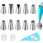 NOVANO 14pcs Large Piping Tips Set | Seamless Stainless Steel, Frosting Icing Tips, Includes Reusable Piping Bag and Coupler