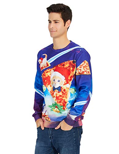 RAISEVERN Unisex Hässliche Weihnachtsstrickjacke Galaxy Raum Cat Print Casual Sport Gym Sweatshirt Kleidung für Frauen Männer