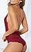 EVELUST Womens Open Back Halter Plunging Teddy,Comfortable Scalloped Trim Lace Lingerie (S,Wine,6004e)