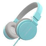 On Ear Headphones, Marvotek Kids Headphones with Microphone Wired Stereo Headphones Music Sky Blue