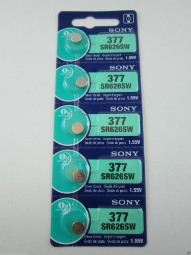 Sony Battery 377 (SR626SW) Silver Oxide 1.55V (5 Batteries Per Pack)