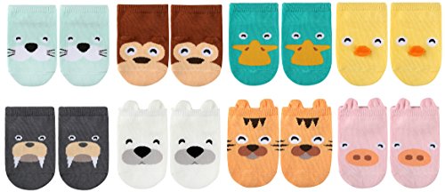 LUXEHOME (YR1604) Anti-Slip Grip Soles Cozy Cartoon Baby Socks,8 Pairs per Pack (S 0-2 Years)