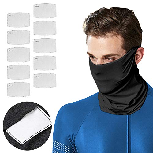 Maxjoy Face Cover Bandana Neck Gaiter with 10 PCS Safety Carbon Filters - Black