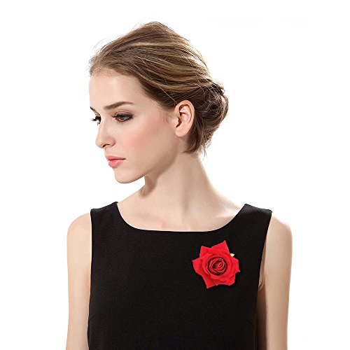 Rose Flower Hair Clip Comb Red Rose Flower Brooch Pins Up Flamenco Dancer Bride Wedding Fabric Flowers Hairpins Headwear Barrette Styling Tools Accessories for Women Girls Red 1pcs - Thumbnail 2