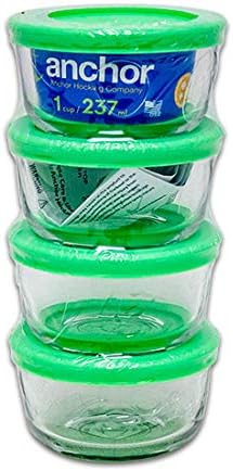 Anchor Hocking 4 Piece Glass Food Storage Containers 1 Cup 237ml Green