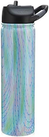 27 Oz. Vacuum Insulated 18/8 Stainless Steel Powder Coated water bottle with wide mouth lid and integrated Carabiner Mermaid Scales