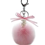 Bestpriceam New Real Fox Fur Ball with Inlay Pearl Rhinestone Key Chain for Womens Bag or Cellphone or Car Pendant