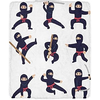 InterestPrint Cartoon Funny Ninja Or Samurai Luxury Soft Warm Lightweight Throw Blanket Bed Couch 50 x 60 Inches