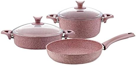 Granite Plus 5 pcs Cookware Set Wood Handle, Pink