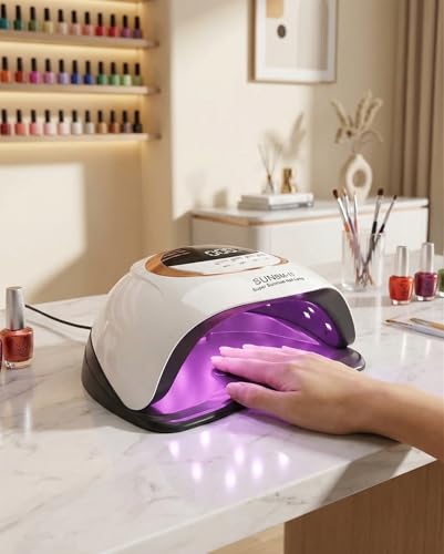 Lámpara de Uñas, UV/LED Secador de Uñas de 280W, Lámpara UV para Uñas con 45 Luces, Lámpara de Uñas para Esmalte de Gel con 4 Ajustes de Temporizador, Función de Temporizador de Memoria y Pausa