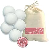 Heart Felt Wool Dryer Balls (6 Pack XL) Pure New Zealand Wool, No Cheap Fillers, Natural Reusable Non-Toxic Fabric Softener, Reduces Drying Time