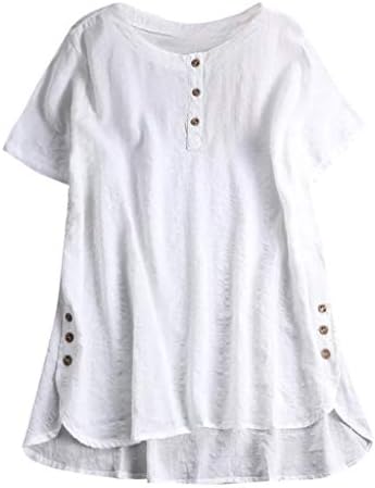 Fashion Women Loose Short Sleeve Blouse Kaftan Baggy Button Ladies Loose Cotton Linen Casual Tunic