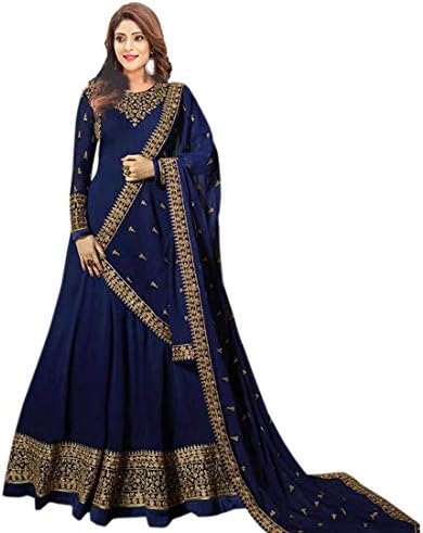 Ethnic Yard Womens Georgette Anarkali Embroidered Semi Stitched Gowns