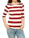 Allegra K Women's Slim Fit Elbow Sleeve Striped Boat Neck T-Shirt X-Large Red
