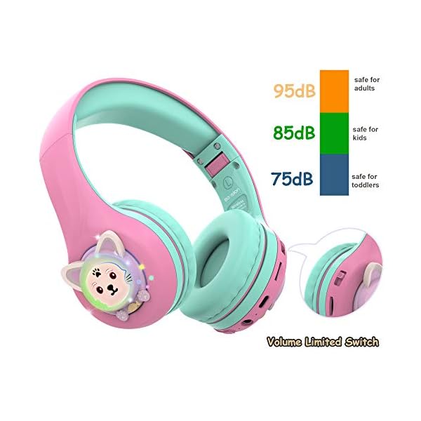Riwbox-Baosilon-CB-7S-Kids-Headphones-WirelessWired-with-Mic-Light-Up-Bluetooth-Foldable-Headphones-Over-Ear-Volume-Limited-Safe-758595dB-with-TF-card-Children-Headphones-for-SchoolPinkGreen Riwbox Baosilon CB-7S Kids Headphones Wireless/Wired with Mic, Light Up Bluetooth Foldable Headphones Over Ear Volume…
