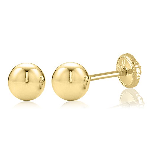 18K Yellow Gold Polished Screwback Stud Earrings with Ball Children Kids Baby Adult Second Piercing 5mm