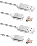 Digital Ant Gen3 New Design Super Magnetic Charging and Data Sync Cable for Android devices with Micro-USB (3.3ft-Silver Twin Pack)