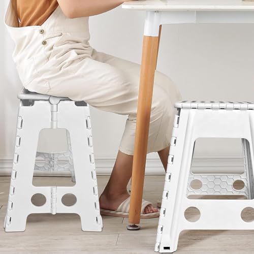 CENXI Folding Step Stool, Heavy Duty Plastic Foldable Step Stool Lightweight Foot Stool with Portable Handle, Compact Plastic Foldable Step Stool for Bathroom,Bedroom, Kitchen