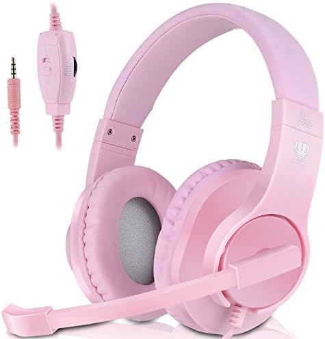Headset Gaming for PS4,Xbox One Controller,Wired Noise Isolation, Over-Ear Headphones with Mic,Stereo Gamer Headphones 3.5mm (Pink)