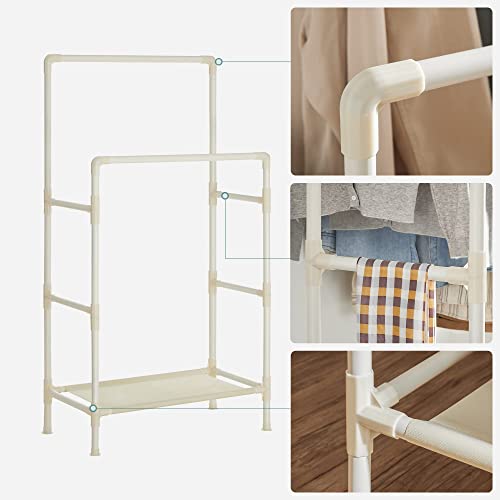 SONGMICS Donkey Clothing, Metal Donkey Coat Rack with 2 Hanging Bars, with a Storage Shelf, Load Capacity 55 kg, Easy Assembly, White RDR01WT