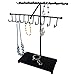 MyGift Black Metal Jewelry Organizer Stand, 30-Hook Necklace Bracelet Hanger Display Rack with Ring Tray