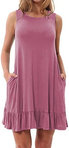 Womens Summer T Shirt Dress Plain Ruffle Loose Casual Plus Size Swing Sundress With Pockets GABREBI ( Mauve XL)