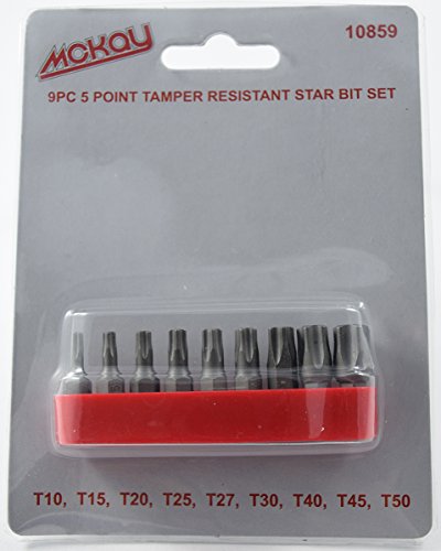 McKay Multifunction 9 Pc, Star 5 Point, Security Tamper Proof, Torx Driver Bit Set – Securely screws onto most ¼" Screwdrivers Sockets & Power Tool Shanks, for most German Makes/Cars