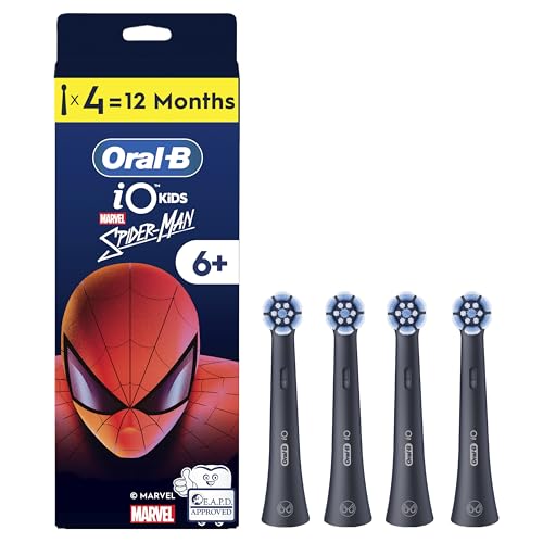 Oral-B iO Kids Marvel Spiderman Electric Toothbrush Head for Age 6+, Gentle on Wobbly Teeth and Gums for Cleaner Teeth, Pack of 4