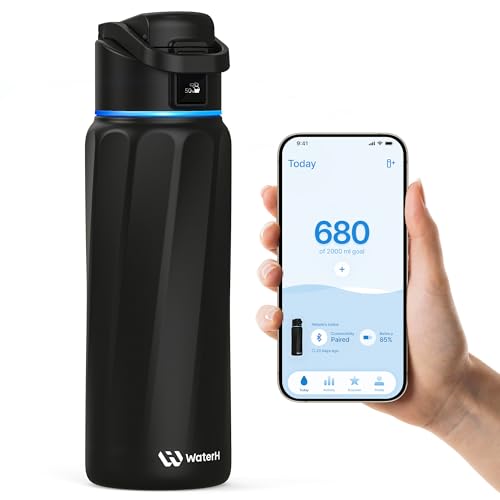 WATERH Boost Smart-Wasserflasche mit Erinnerung an Wasser und Wasser-Tracker-Flasche, doppelwandige, vakuumisolierte Wasserflasche, Edelstahl, breite