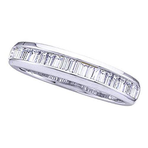 Sterling Silver Baguette Diamond Wedding Band Bridal Ring Channel Set Classic Polished Finish 1/6 ctw Size 8.5