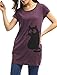 Allegra K Women's Round Neck Short Sleeve Cat Prints Loose Tunic Top M Purple
