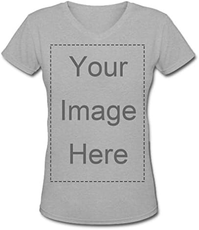 Custom Personalized Grey Womens V-Neck T-Shirt Design Your Own Photo or Text Tee