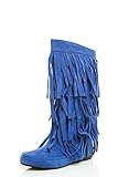 A.X.N.Y Women's Layered Fringe Detail Mid Calf Flat Moccasin Boot