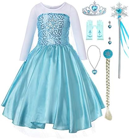 LENSEN Tech Girls Princess Elsa Anna Costume Snow Queen Dress up