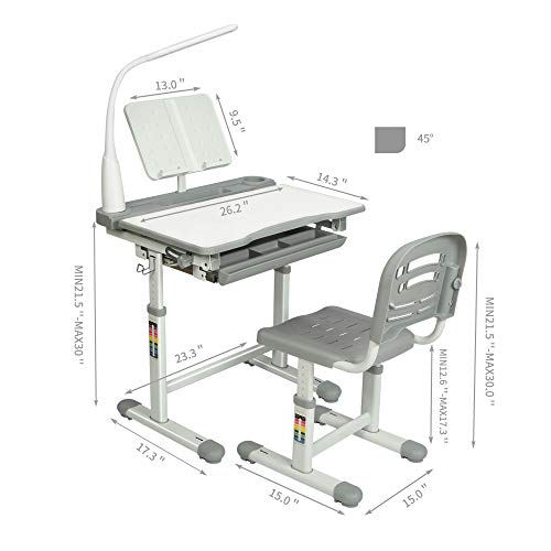 Diroan Kids Functional Desk and Chair Set, Height Adjustable Children