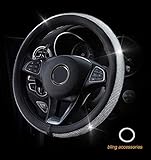 New Crystal steering wheel cover, PU leather Bling Bling Rhinestone, Black Universal 15-inch Protector for Women Girls