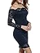 ACEVOG Plus Size Long Sleeve Off Shoulder Lace Bodycon Cocktail Party Dress (Large, Navy Blue)