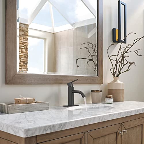 YUUTY Mezcladora para Lavabo de Baño - Acero inoxidable Grifo de baño de un solo Mango, para Baño Grifo para con cubierta, Llave Mezcladora para Lavabo con 2 Mangueras. (Negro mate)